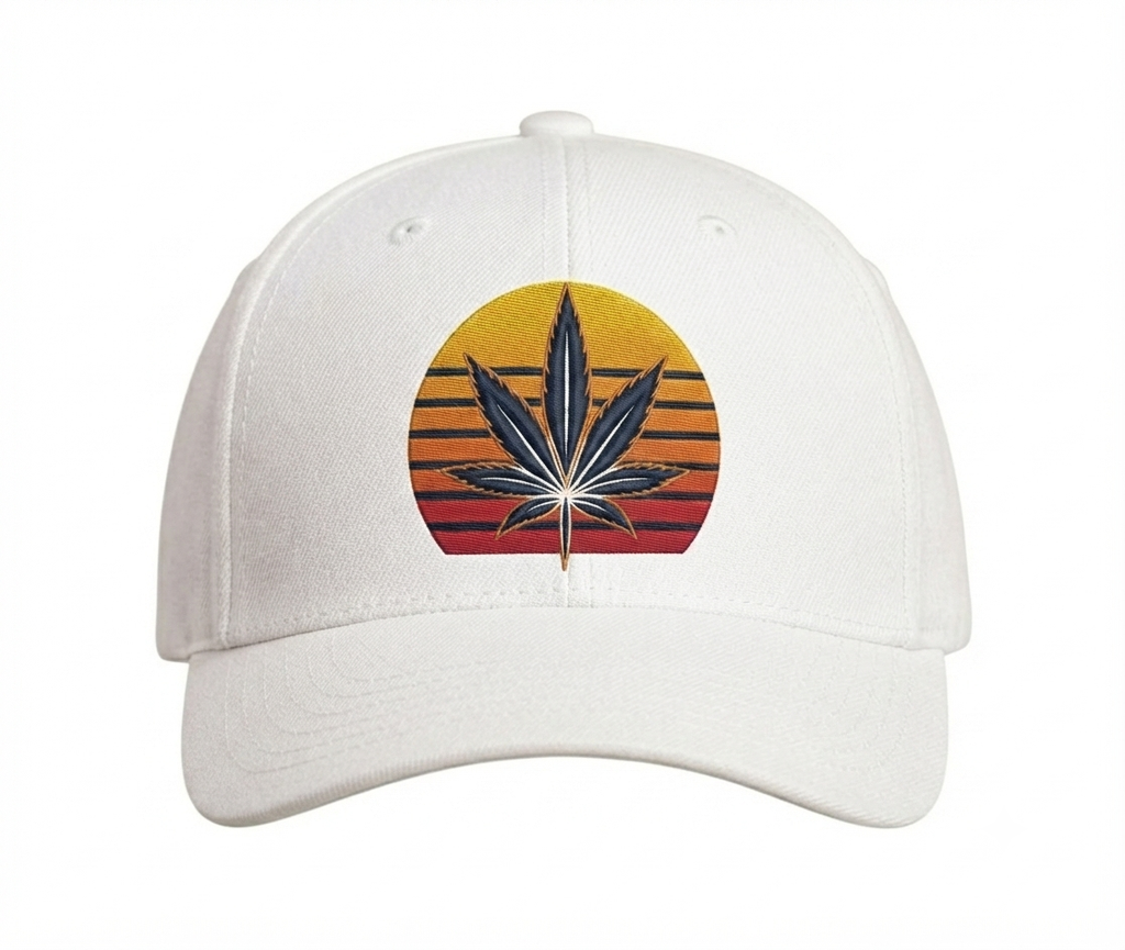 Retro Sunset Cannabis Leaf Cap