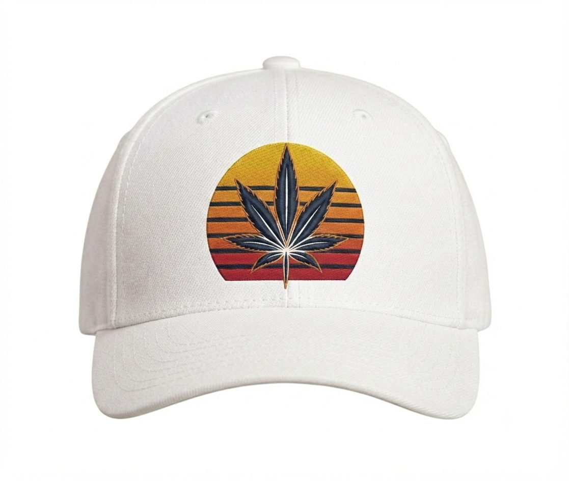 Retro Sunset Cannabis Leaf Cap